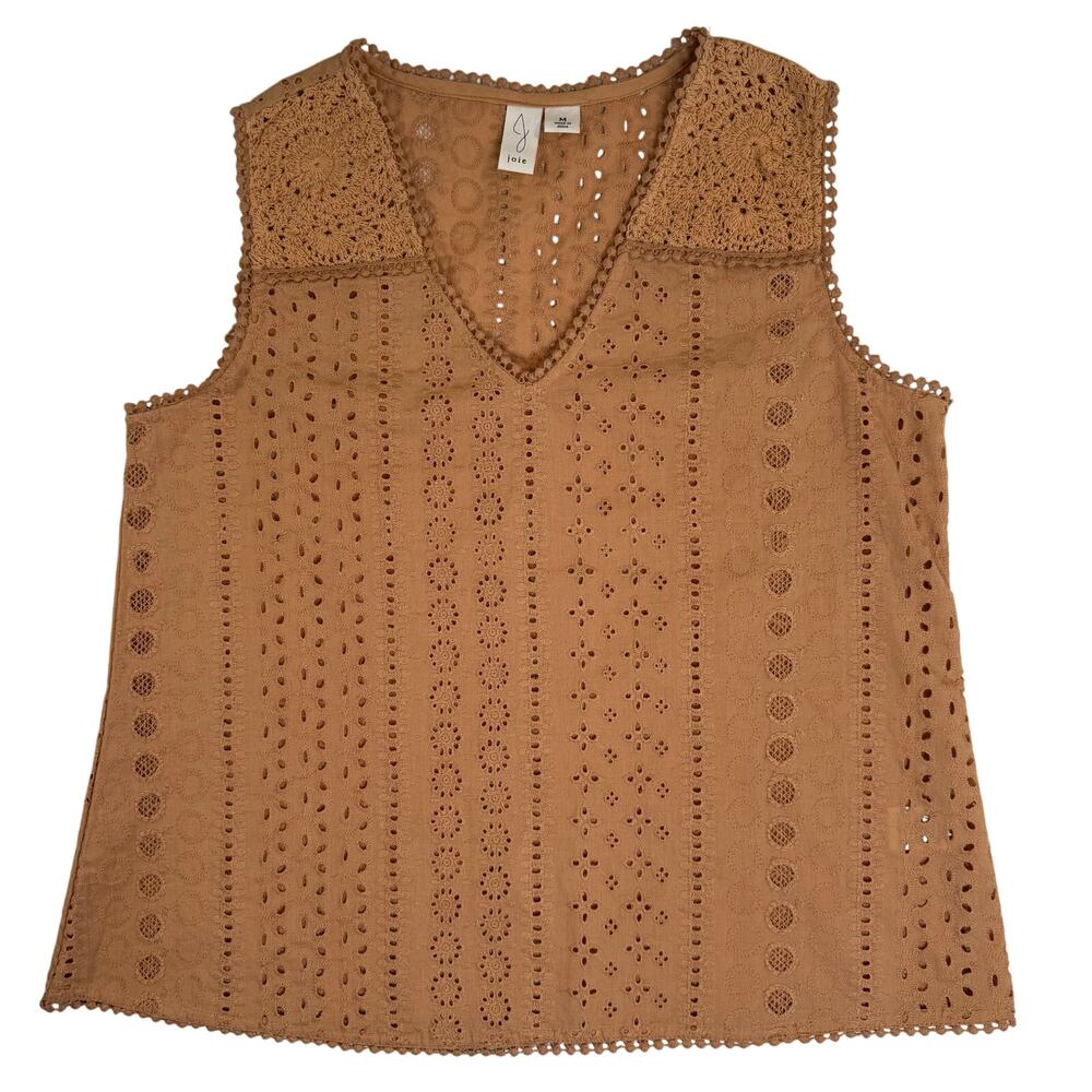 Joie Women’s Medium Tank Top Peach Eyelet Lace Cotton Boho Sleeveless